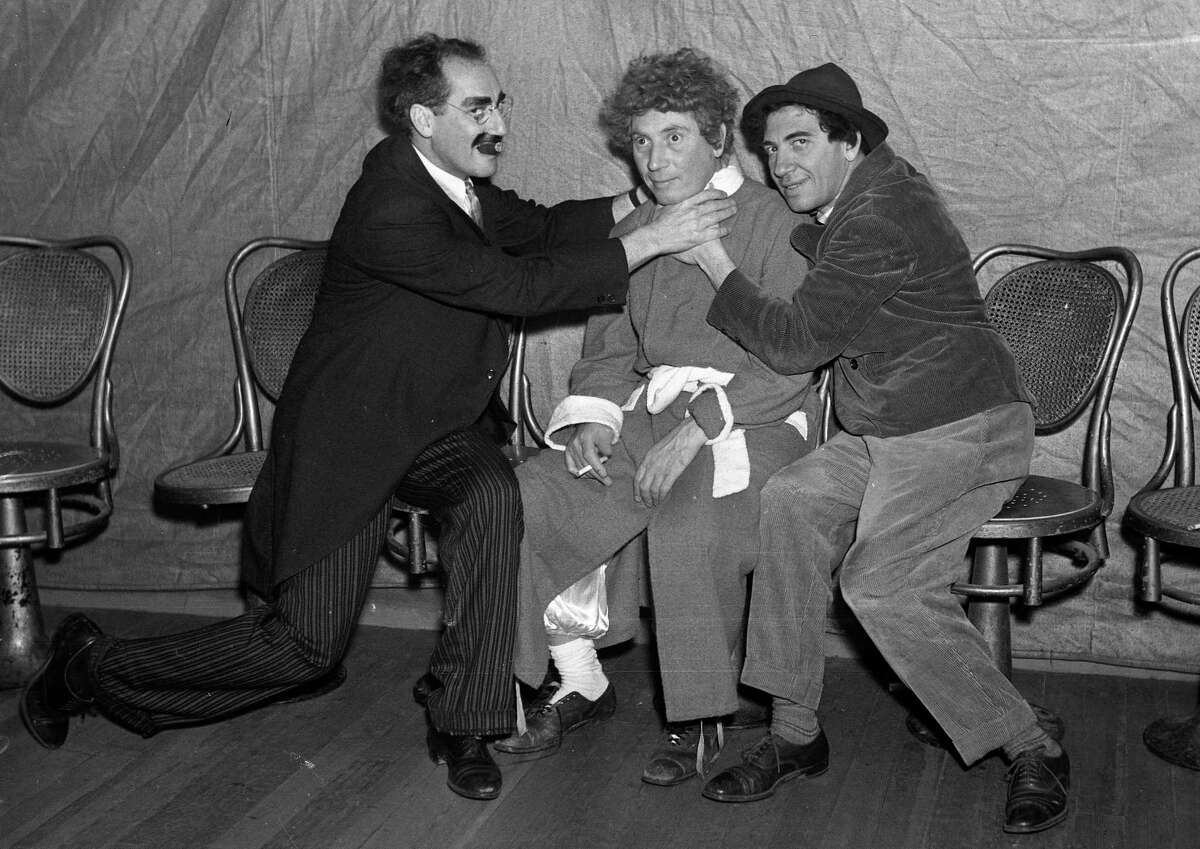 Groucho, Harpo and Chico Marx perform “A Day at the Races” at the Golden Gate Theatre on Aug. 18, 1936.