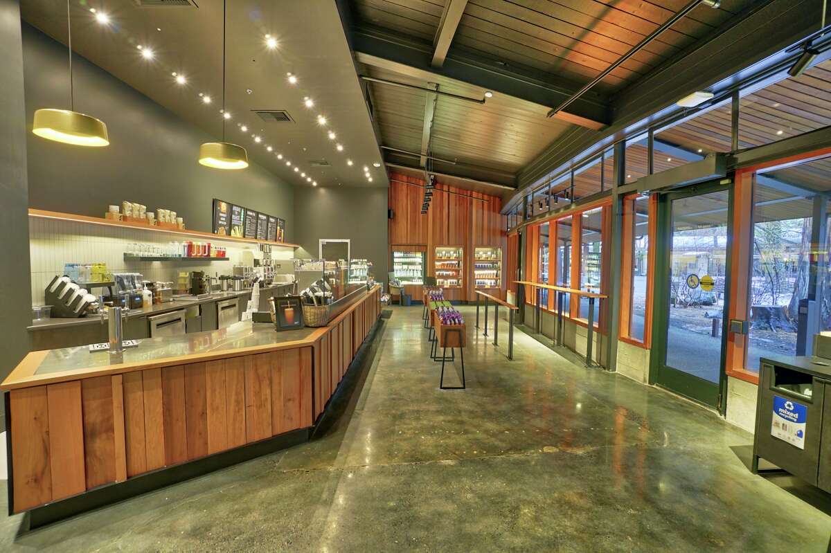 The polished gray floor of the new Starbucks at Yosemite was meant to remind customers of the rocks of the nearby Merced River.