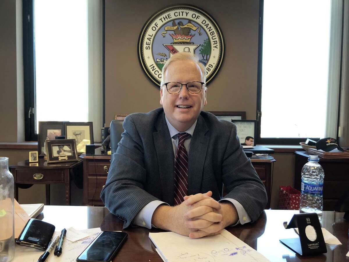 Danbury Mayor Mark Boughton returned to work at City Hall on Monday, March 19, 2018, after suffering a medical episode late last week at an event for Republican candidates for governor.