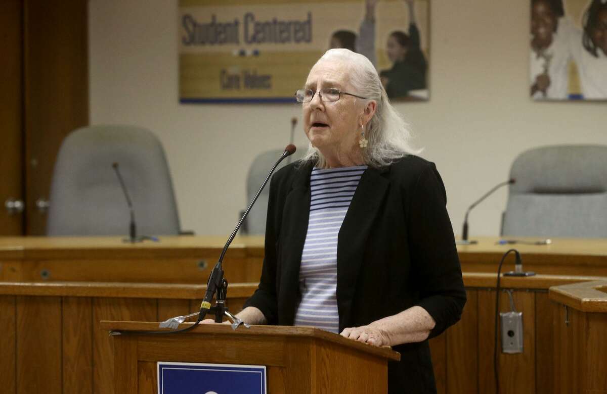 San Antonio Independent School District Board President Patti Radle speaks Monday March 19, 2018 at a press conference before a vote on a contract to allow Democracy Prep charter network to operate Stewart Elementary School. The Southeast Side school is one of the lowest performing in Bexar County.