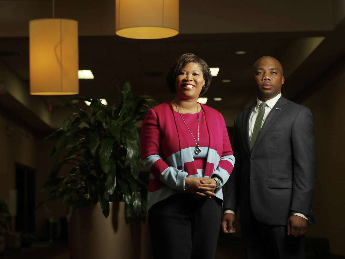 Courtney Johnson-Rose, Chairwoman of the Greater Houston Black Chamber of Commerce, and Errol Allen II, president of the National Black MBA Association Houston Chapter, photographed at The Power Center, Tuesday, March 20, 2018, in Houston. Their respective organizations will be hosting the eigth annual Houston Black Leadership Forum. ( Karen Warren / Houston Chronicle )