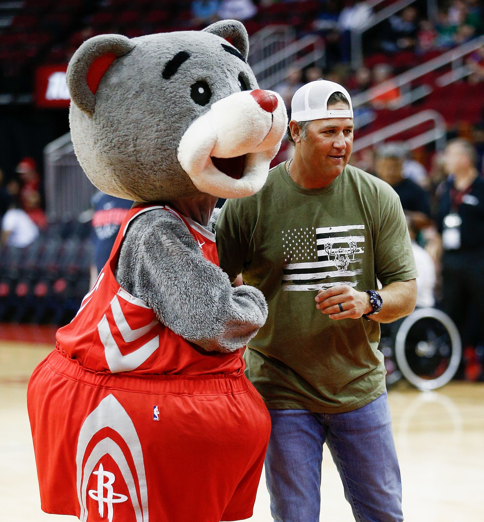 May 31, 2015: Houston Rockets mascot Clutch celebrates Houston