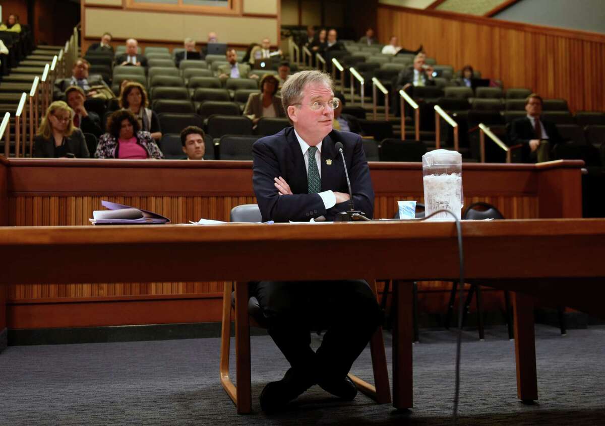 Charter Communications will stop airing advertisements that drew the ire of state regulators. The Public Service Commission Chair John Rhodes, seen testifying before the state Senate in 2017, had accused Charter of "gaslighting" its customers with advertising claims that it has been living up to promises it has with the state to build out its high-speed internet network to under-served areas of the state.  (Will Waldron/Times Union)