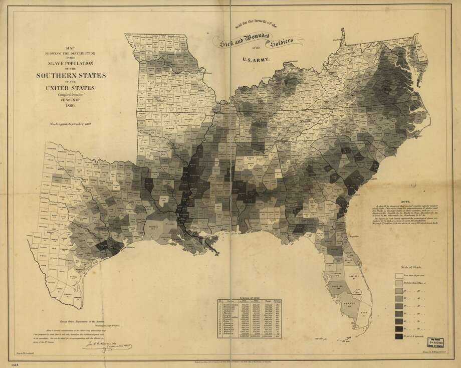 1860 census map shows distribution of slaves in the Houston area ...