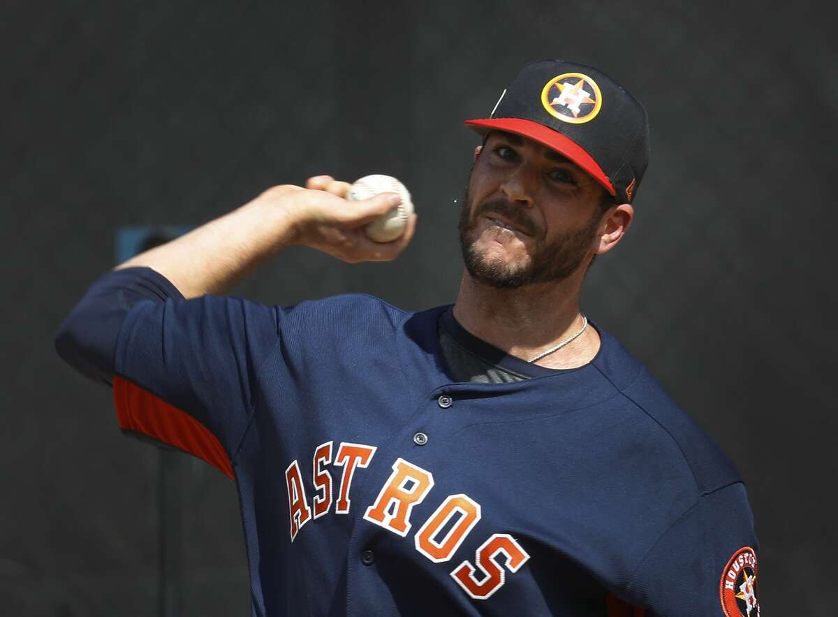 Houston Astros RHP pitcher James Hoyt (51) throws a bullpen session as the pitchers and catchers worked out for the first time during spring training at The Ballpark of the Palm Beaches, Wednesday, Feb. 14, 2018, in West Palm Beach. ( Karen Warren / Houston Chronicle )