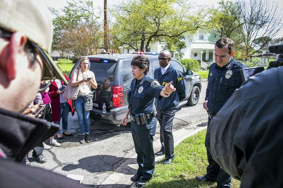 pflugerville, tx - march 21: a police officer informs members