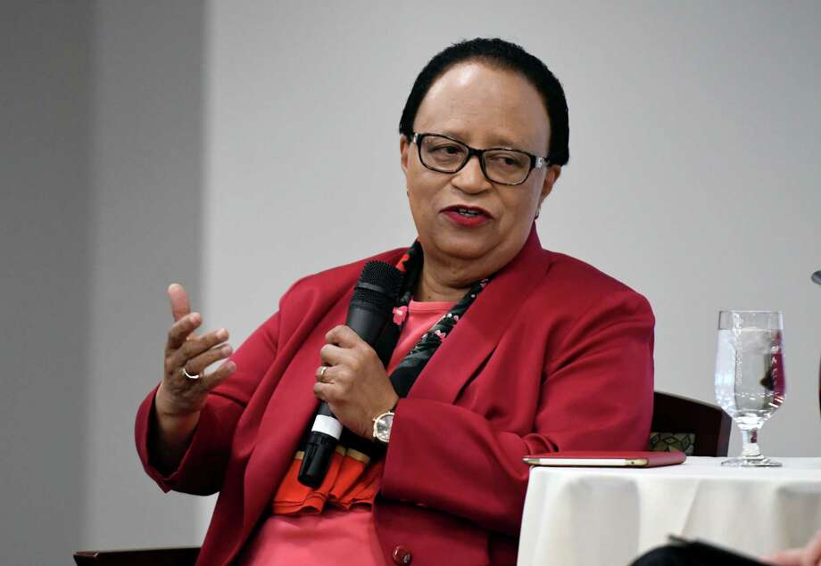 Shirley Ann Jackson, president of Rensselaer Polytechnic Institute, speaks during a Leadership Luncheon colloquy with Rex Smith, editor of the Times Union, on Wednesday, March 21, 2018, at the Hearst Media Center in Colonie, N.Y. Jackson, the first African-American woman to earn a doctorate at MIT, is a former head of the U.S. Nuclear Regulatory Commission and chair of the PresidentÕs Intelligence Advisory Board; she is a director of many corporations and organizations and a frequent participant in key global conversations on matters pertaining to education, energy, the environment and the economy. (Will Waldron/Times Union) Photo: Will Waldron, Albany Times Union / 20043262A