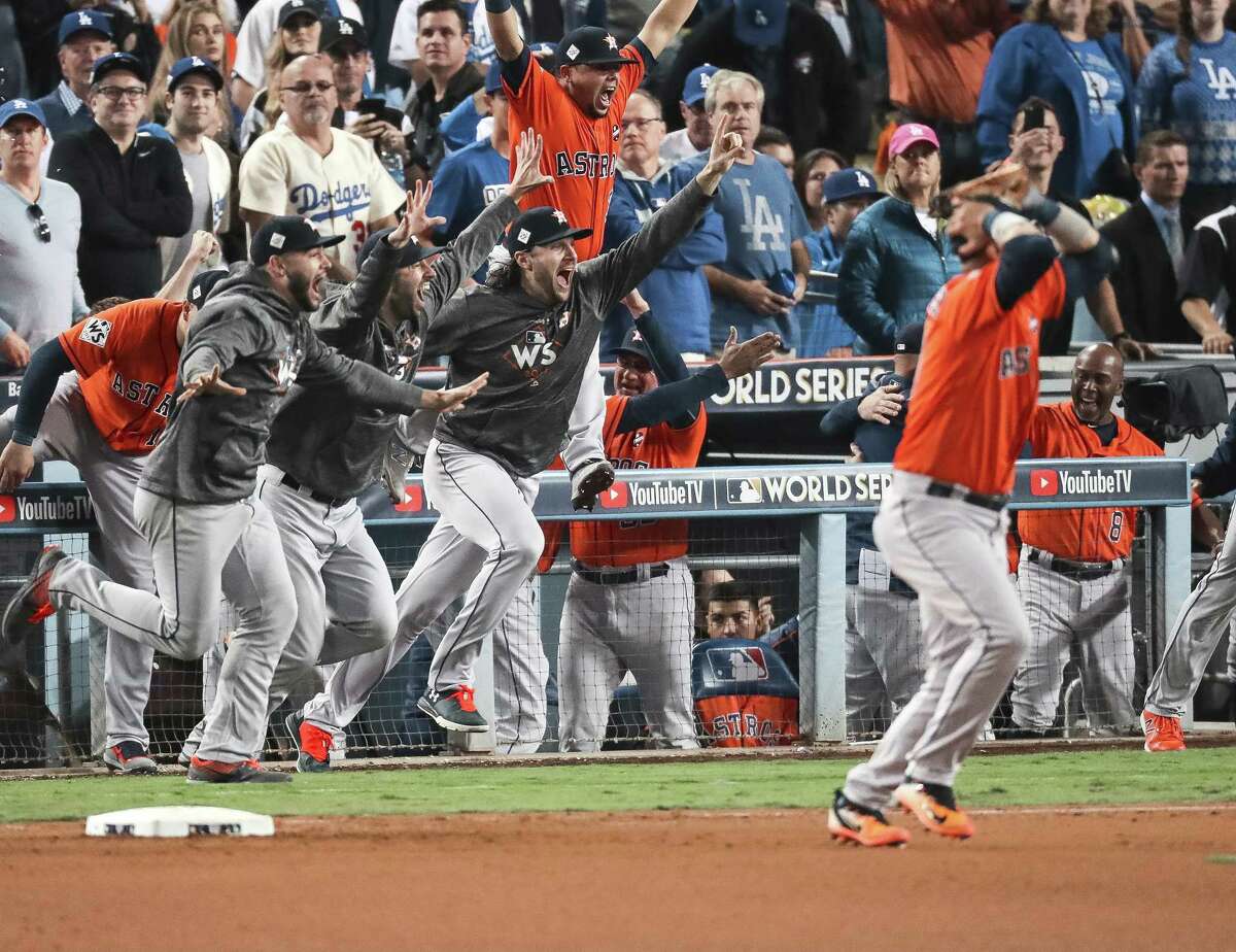 PHOTOS: Relive the Astros Game 7 win in the 2017 World Series The Astros dugout clears out as the Astros beat the Dodgers 5-1 in Game 7 of the World Series at Dodger Stadium on Wednesday, Nov. 1, 2017, in Los Angeles. (Michael Ciaglo / Houston Chronicle)