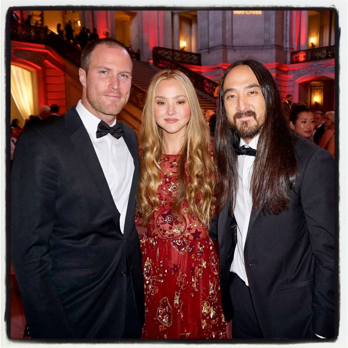 James Bailey and his wife, Devon Aoki (left) and DJ Steve Aoki at City Hall for the Red Cross Gala. March 17, 2018.