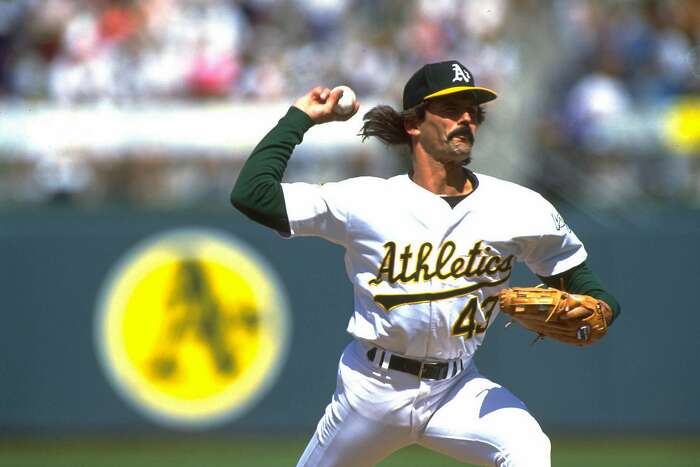World Series Game 4: Dennis Eckersley throws first pitch to Kirk Gibson 