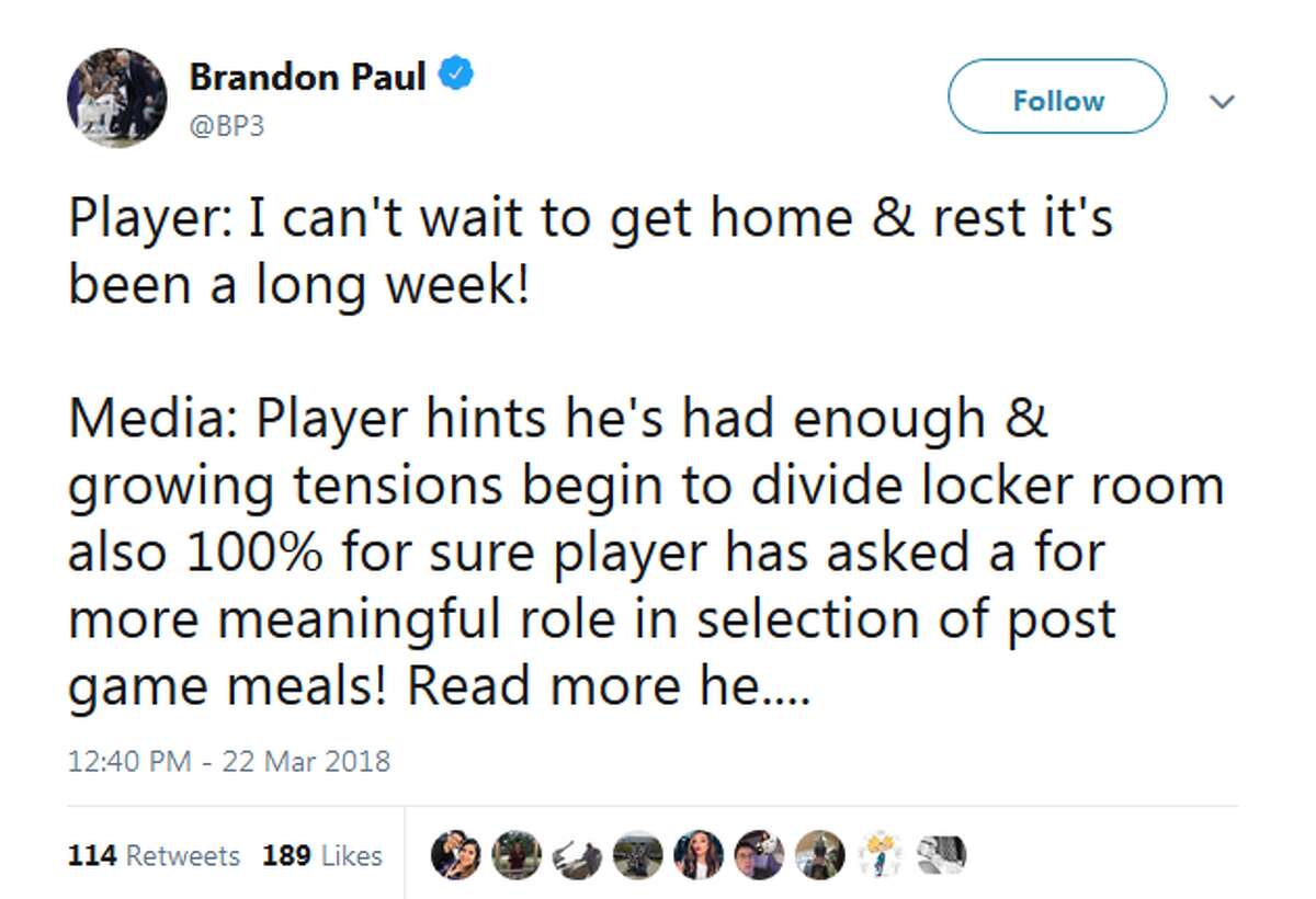@BP3: "Player: I can't wait to get home & rest it's been a long week! Media: Player hints he's had enough & growing tensions begin to divide locker room also 100% for sure player has asked a for more meaningful role in selection of post game meals! Read more he...."