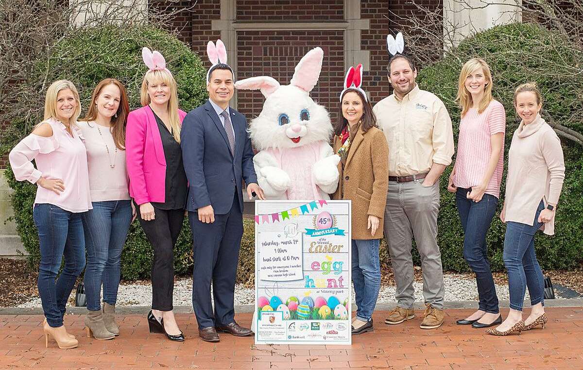 The Young Women’s League of New Canaan (YWL) will host the 45th annual Easter Egg Hunt March 24 at Waveny Park. From left: Easter Egg Hunt Chairmen Danielle Verardo and Danielle Kilarjian; Ashley Petraska of Berkshire Hathaway; Willmar Acevedo of Bankwell; Marianne Grandin of AuPair in America; Steve Bloom of Camp Playland; YWL President Maia Sapanski; and YWL VP Marley Thackray.