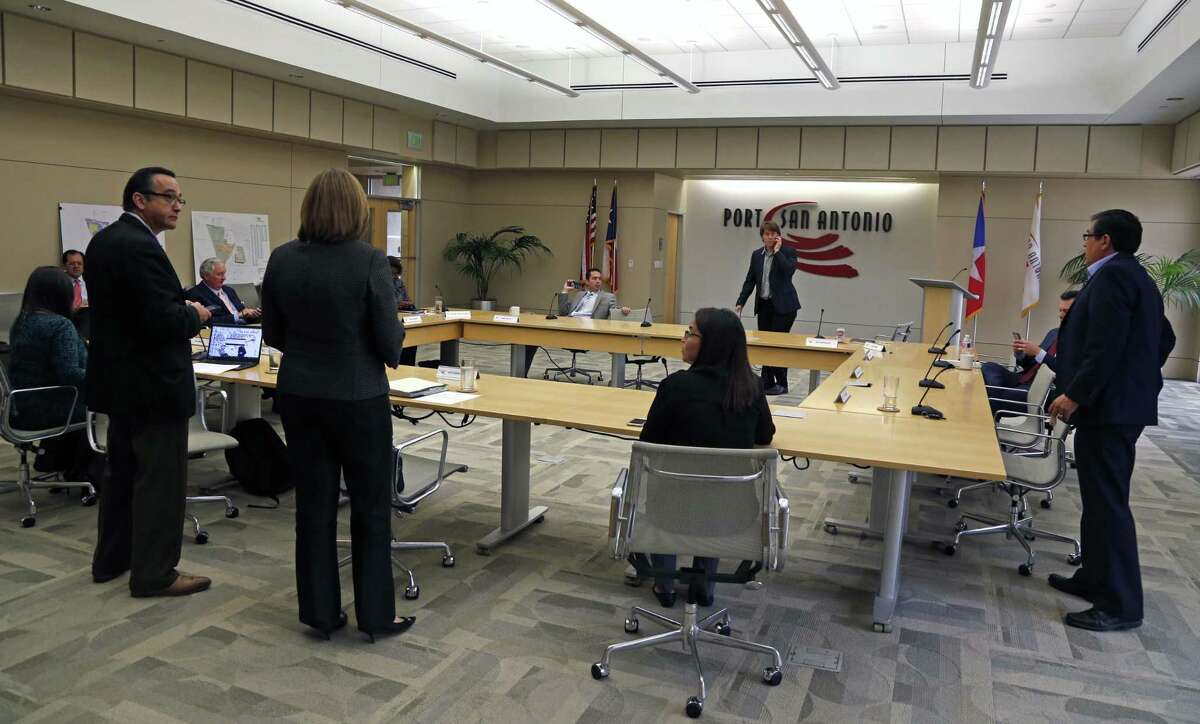 Port San Antonio board members prepare to accept the resignation of CEO Roland Mower.