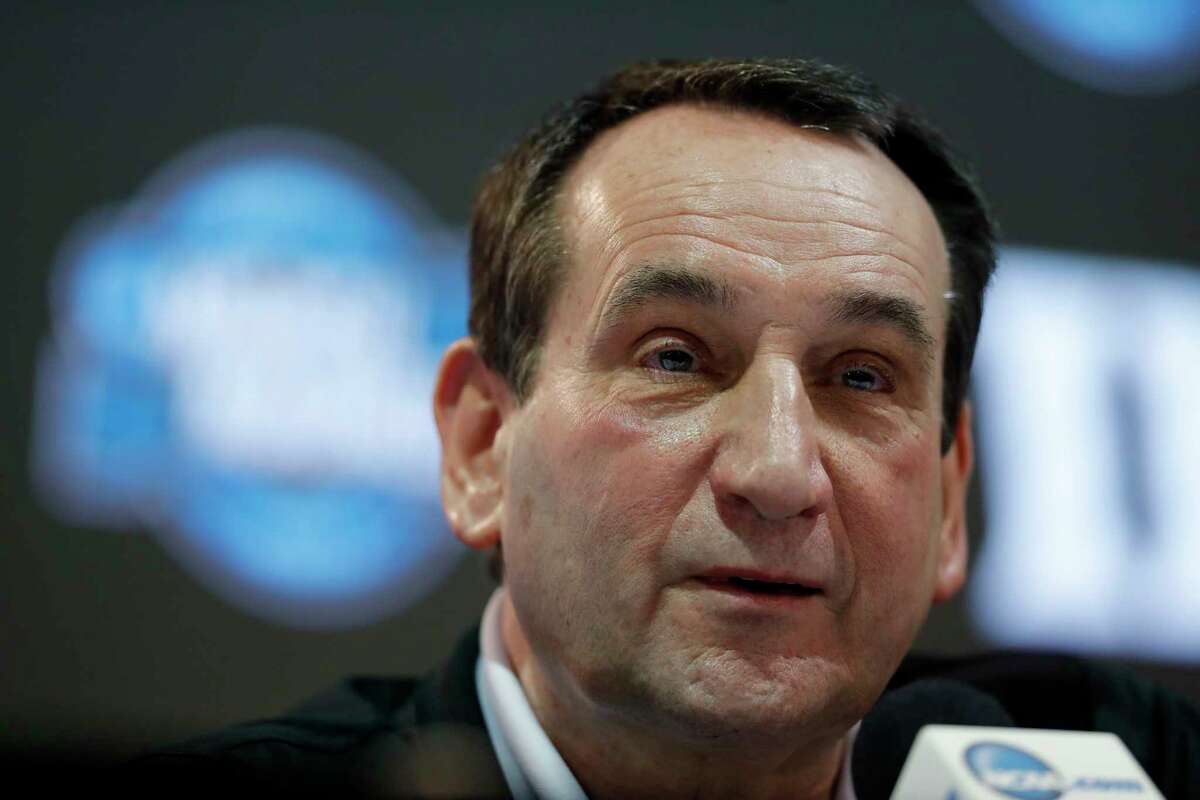 Duke head coach Mike Krzyzewski speaks during a news conference at the NCAA men's college basketball tournament, Saturday, March 24, 2018, in Omaha, Neb. Duke faces Kansas in a regional final on Sunday. (AP Photo/Charlie Neibergall)