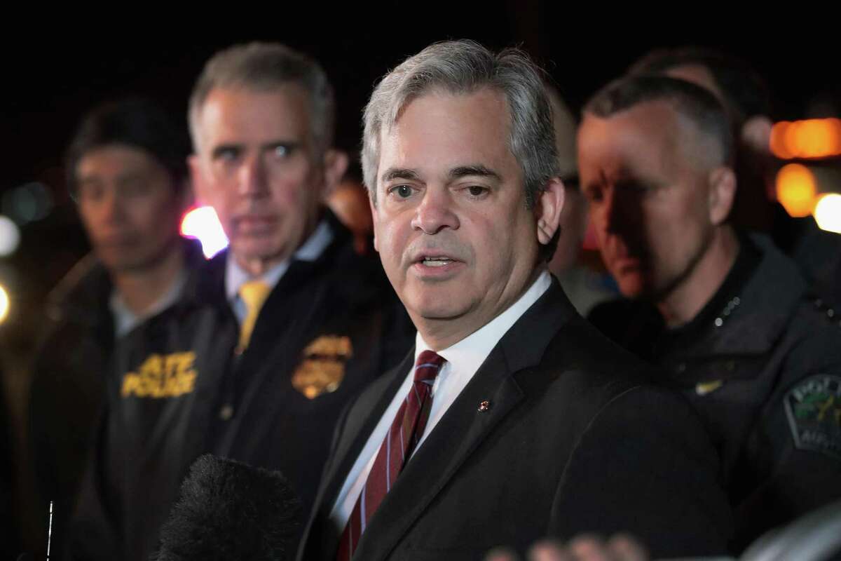 ROUND ROCK, TX - MARCH 21: Austin Mayor Steve Adler speaks to the media near the location where the suspected package bomber was killed in suburban Austin on March 21, 2018 in Round Rock, Texas. The 24-year-old suspect blew himself up inside his car as police approached the vehicle. A massive search had been underway by local and federal law enforcement officials in Austin and the surrounding area after several package bombs had detonated in recent weeks, killing two people and injuring several others. (Photo by Scott Olson/Getty Images)