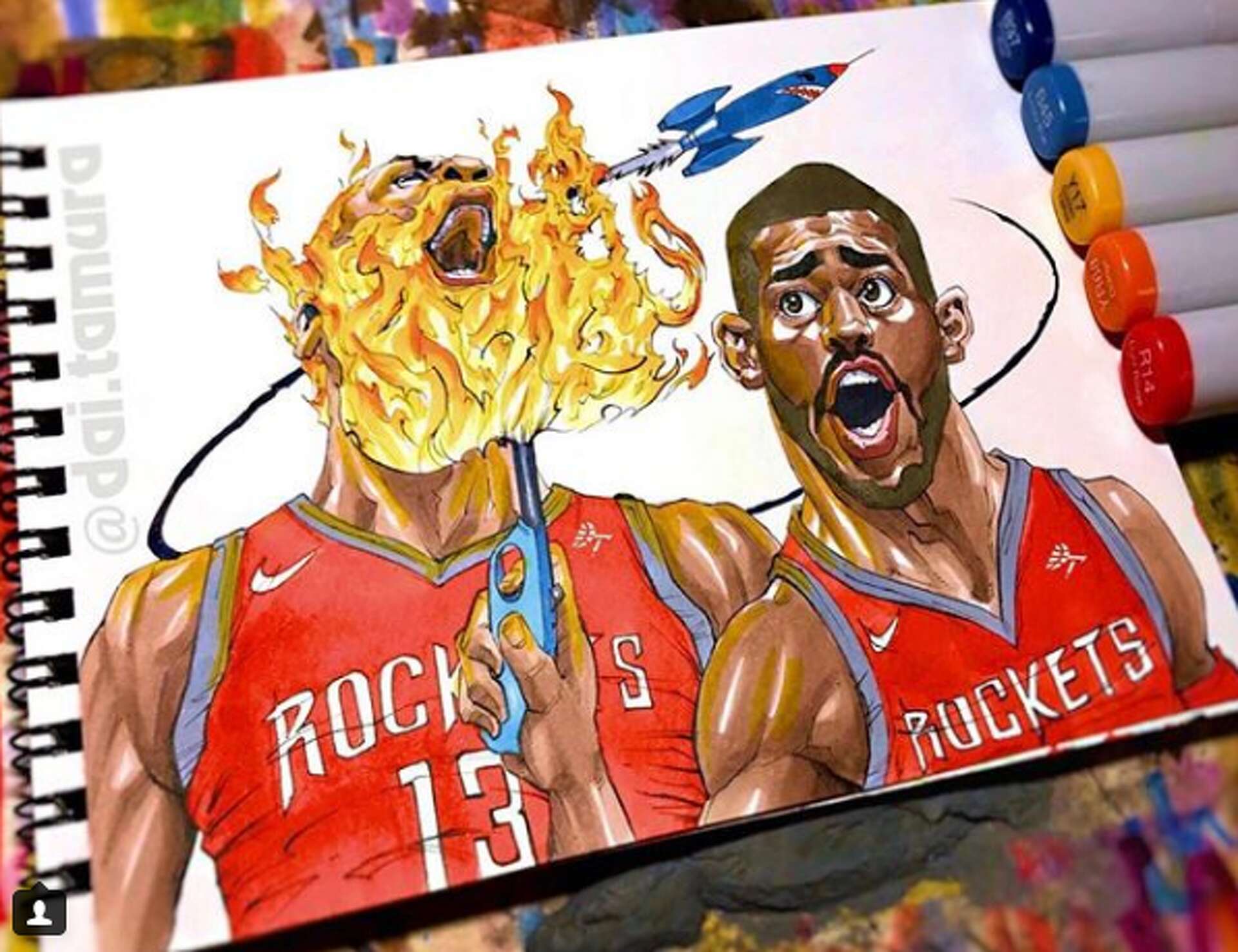 Check out these insane drawings of NBA players, image size:1920x1476