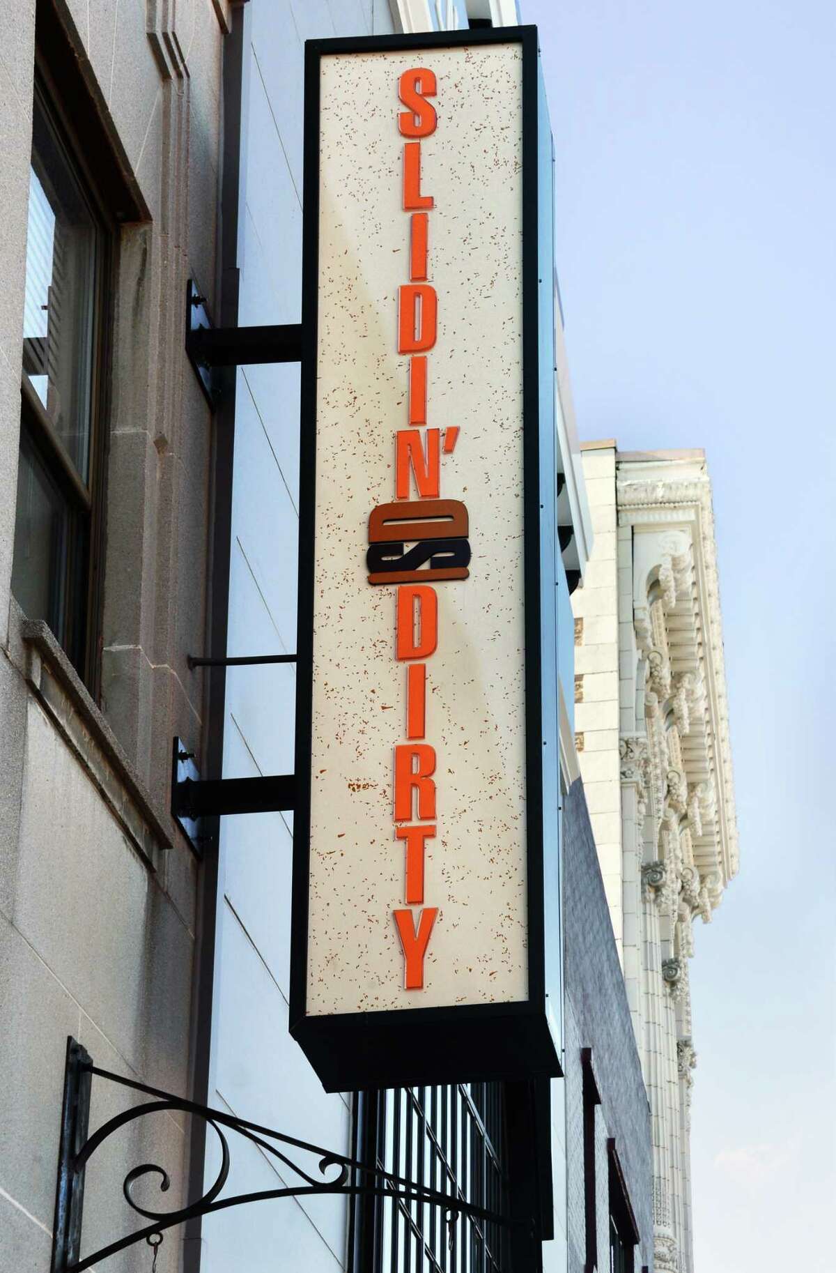 Sign above Slidin' Dirty restaurant on State Street Wednesday Feb. 14, 2018 in Schenectady, NY. (John Carl D'Annibale/Times Union)