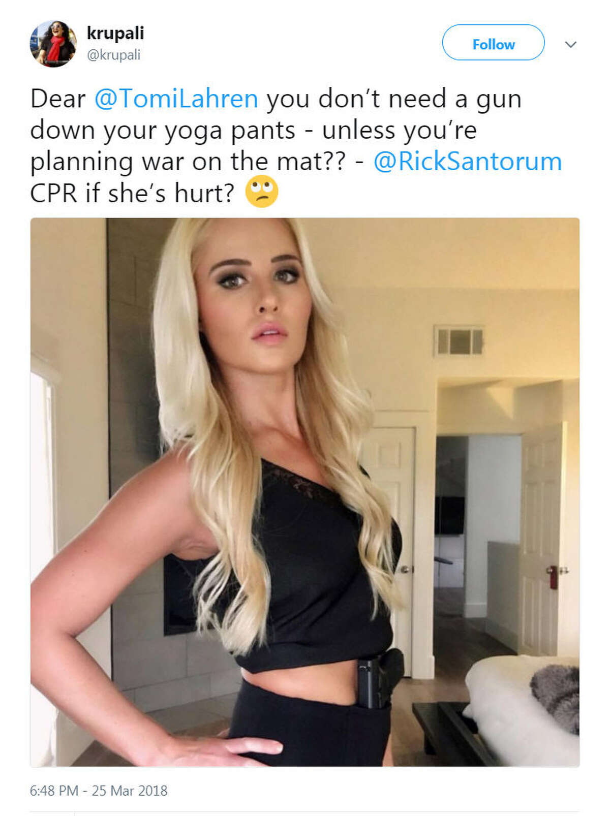 Tomi Lahren packs a gun in her yoga pants and social media vents