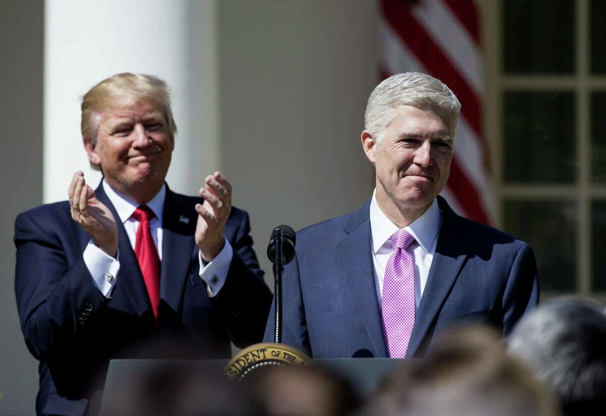 Key among the reasons evangelical voters continue to support President Trump: That would be Supreme Court Justice Judge Neil Gorsuch, shown there speaking as the president looks on during a ceremony in the Rose Garden at the White House April 10. Earlier in the day Gorsuch, 49, was sworn in as the 113th Associate Justice in a private ceremony at the Supreme Court.