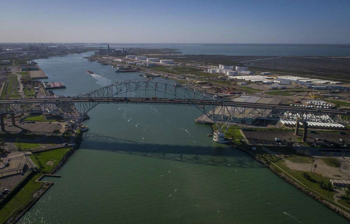 The Harbor Bridge crosses over the Port of Corpus Christi, where billions of dollars are being invested to export Texas energy products.