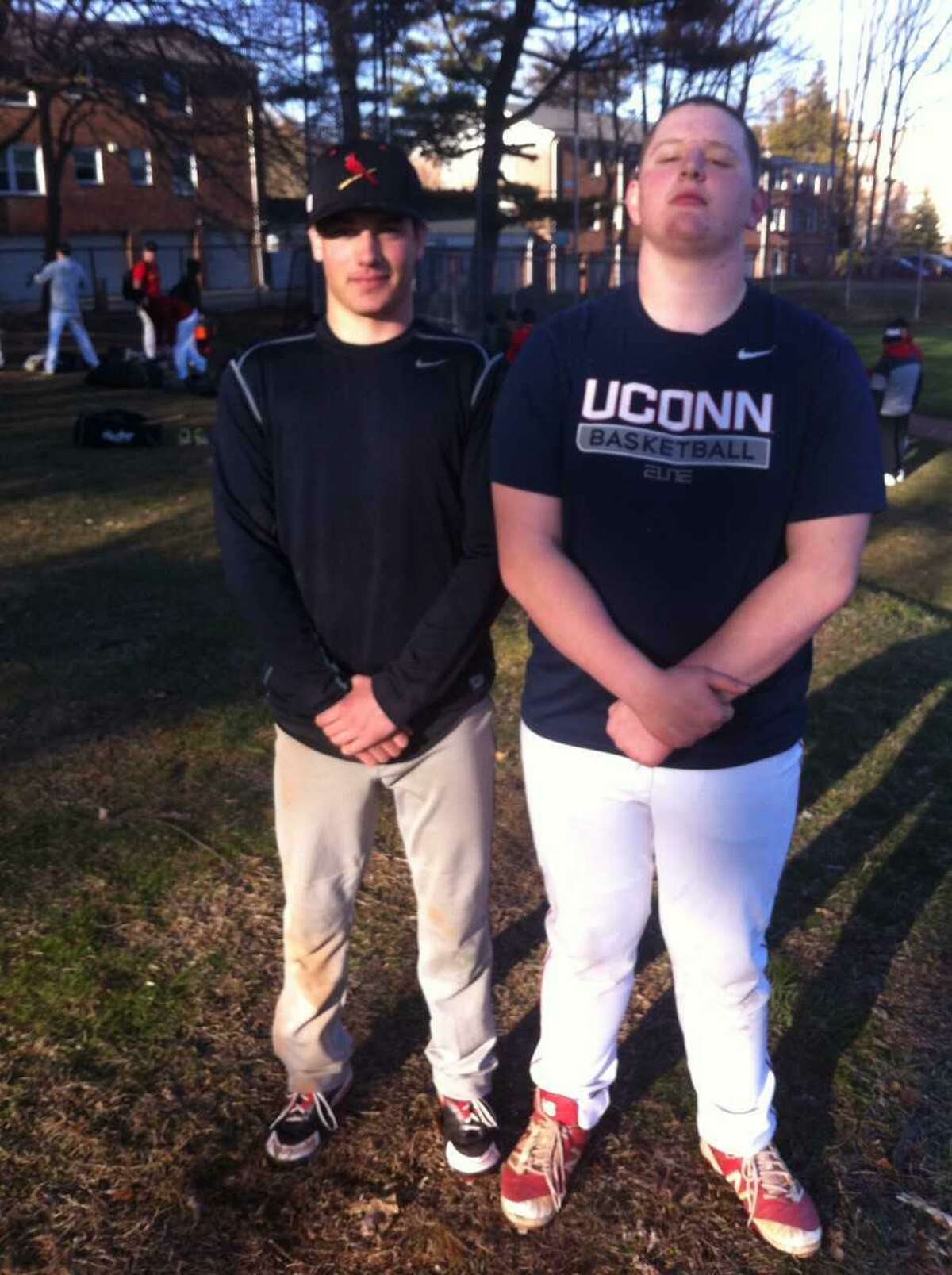 Simon Bass, left, and Kyle Woodring are senior captains of the Greenwich High baseball team