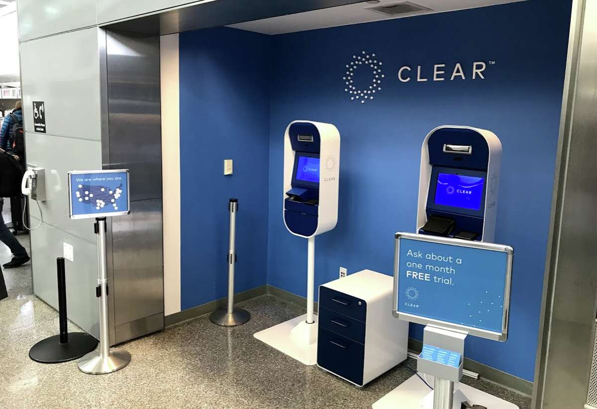 A new CLEAR sign up nook at SFO. Clear uses fingerprints and iris scans to ID passengers