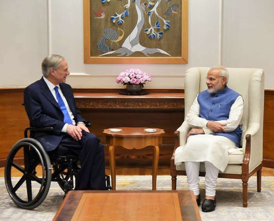 Texas Gov. Abbott meets with Indian prime minister Narendra Modi on March 28, 2018, in New Dehli
