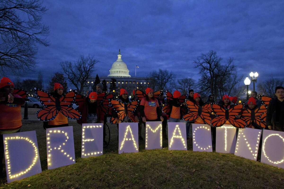 In this photo from January, demonstrators rally in support of Deferred Action for Childhood Arrivals outside the Capitol in Washington.