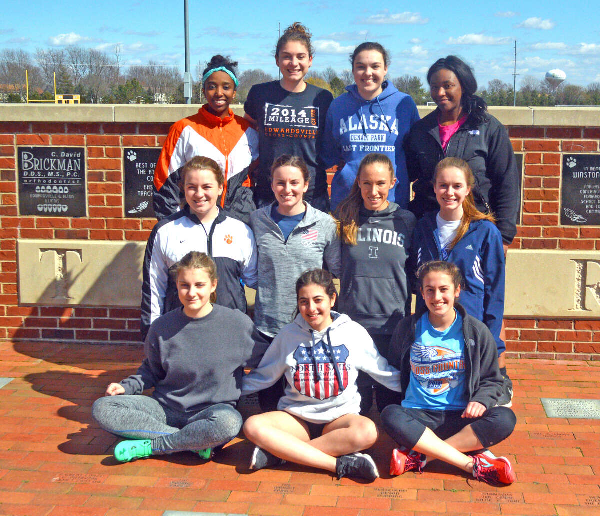Seniors on the Edwardsville girls’ track and field team are, front row left to right, Ligita Ahele, Paola Minerva and Katelyn Singh. In the middle row, from left to right, are Haley Sparks, Lorie Cashdollar, Melissa Spencer and Kennison Adams. In the back row, from left to right, are Sheyenne Daughrity, Haley Allard, Alyssa Johnson and Natori Hodges. Natalee Woolf, Dahlia Nelson and Uranbaigali Bayarjargal are not pictured.
