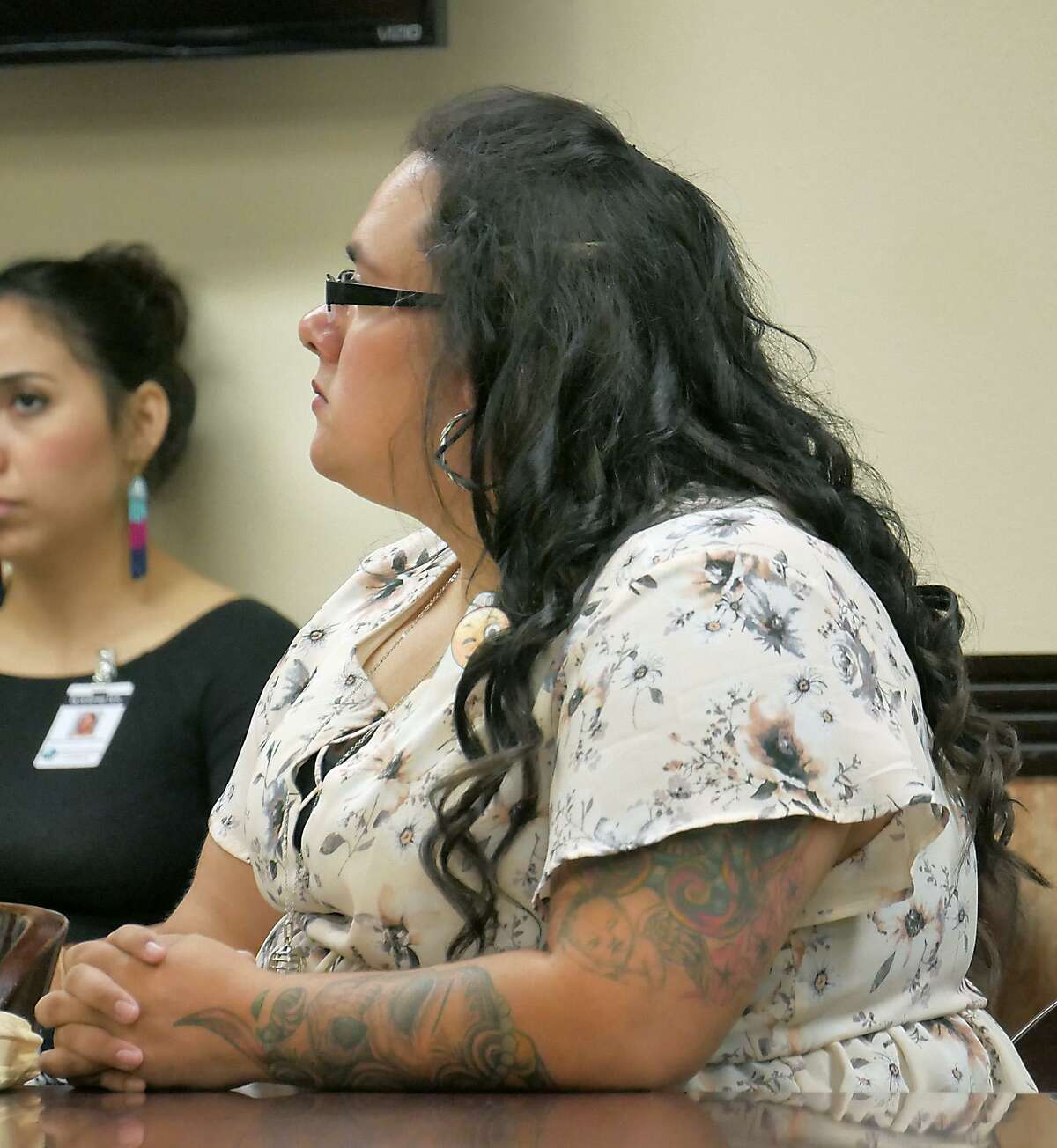Priscilla "La Gordiloca" Villarreal is pictured at a hearing Wednesday in the 111th District Court.