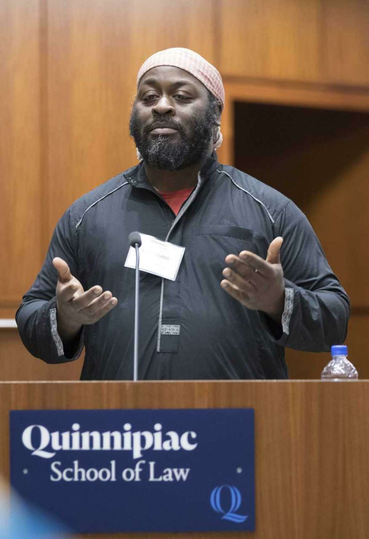Isa Mujahid, who received the Quinnipiac University Black Law Students Association's Community Service Award, is the founder of CTCORE-Organize Now, an organization that advocates for racial justice.