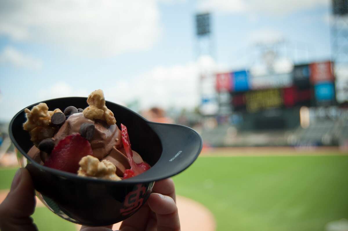 Try out The Garden's new soft-serve ice cream, which includes toppings such as peach and strawberry preserves, sliced strawberries, blueberries, kiwi, chocolate chips, sliced almonds and a mix called "ballpark crunch."