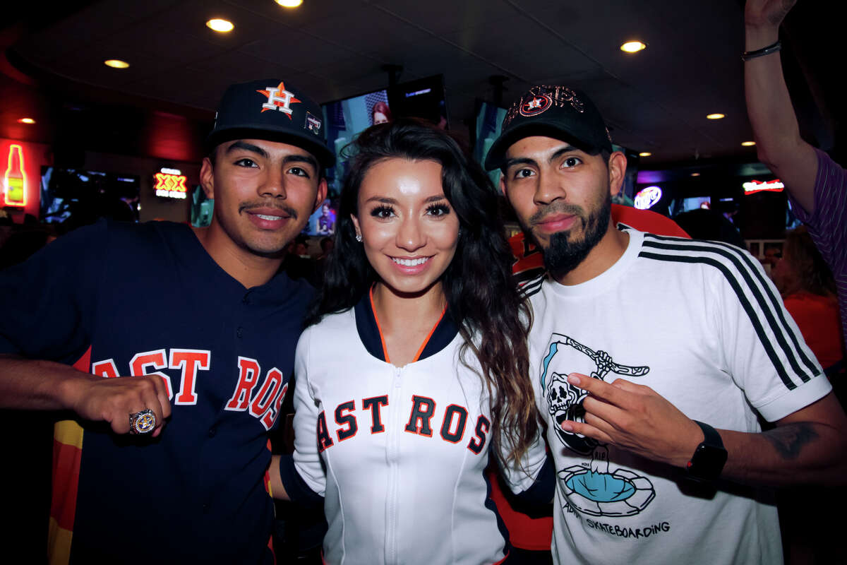 A watch party for the Houston Astros 2018 Opening Day game was hosted at Pluckers Wing Bar on March 29th, 2018 in Houston, Texas. The Astros opened the season with a 4-1 win over the Texas Rangers. (Photo by Marco Torres/Freelance)