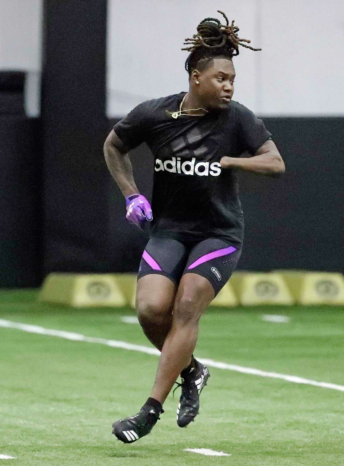Central Florida's Shaquem Griffin runs a drill during a drill at UCF's Pro Day, Thursday, March 29, 2018, in Orlando, Fla. Pro day is intended to showcase talent to NFL scouts for the upcoming draft.