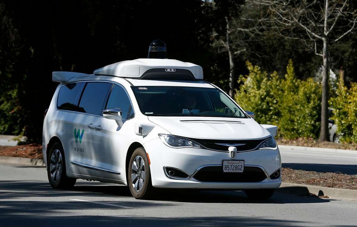 A Waymo self-driving car is test driven on San Antonio Road in Mountain View, Calif. on Wednesday, March 28, 2018.