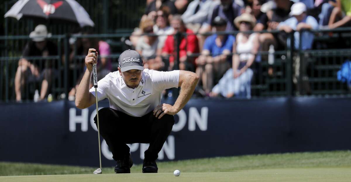 Bronson Burgoon lines up a putt on the ninth green during the second round of the Houston Open at the Golf Club of Houston on March 30, 2018.