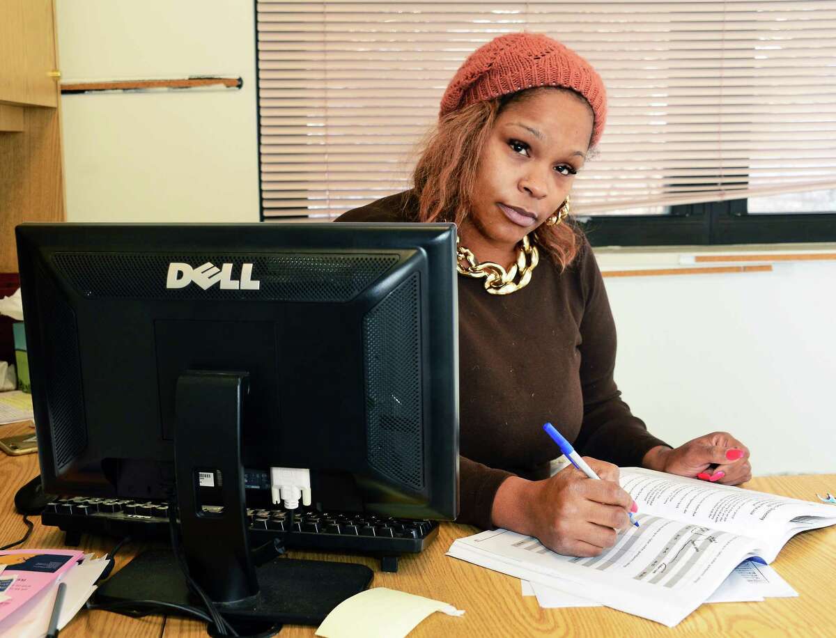 Youth L.I.F.E. Support Network outreach work specialist Toshena Haynes in her office Tuesday Feb. 13, 2018 in Schenectady, NY. (John Carl D'Annibale/Times Union)