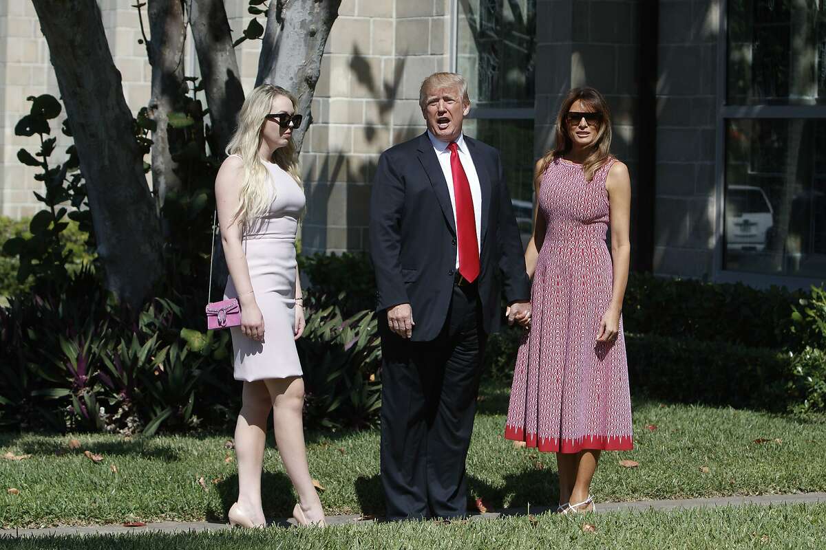 President Donald Trump, with first lady Melania Trump, and his daughter, Tiffany Trump, at Bethesda-by-the-Sea Church to attend Easter Sunday service, in Palm Beach, Fla., April 1, 2018. Trump, blaming Democrats and the Mexican government for an increasingly “dangerous” flow of illegal immigrants, unleashed a series of fiery tweets on Sunday in which he vowed “NO MORE DACA DEAL” and threatened to walk away from the North American Free Trade Agreement. (Tom Brenner/The New York Times)