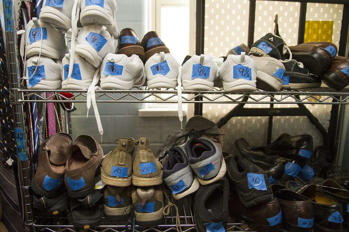 Shoes in the men’s pantry at Christian Assistance Ministry.