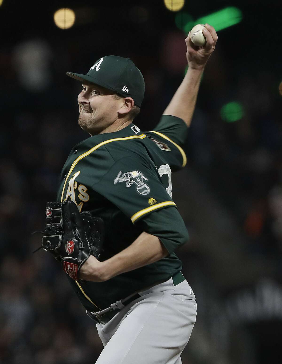 Oakland Athletics pitcher Trevor Cahill against the San Francisco Giants during a spring baseball game in San Francisco, Tuesday, March 27, 2018. (AP Photo/Jeff Chiu)
