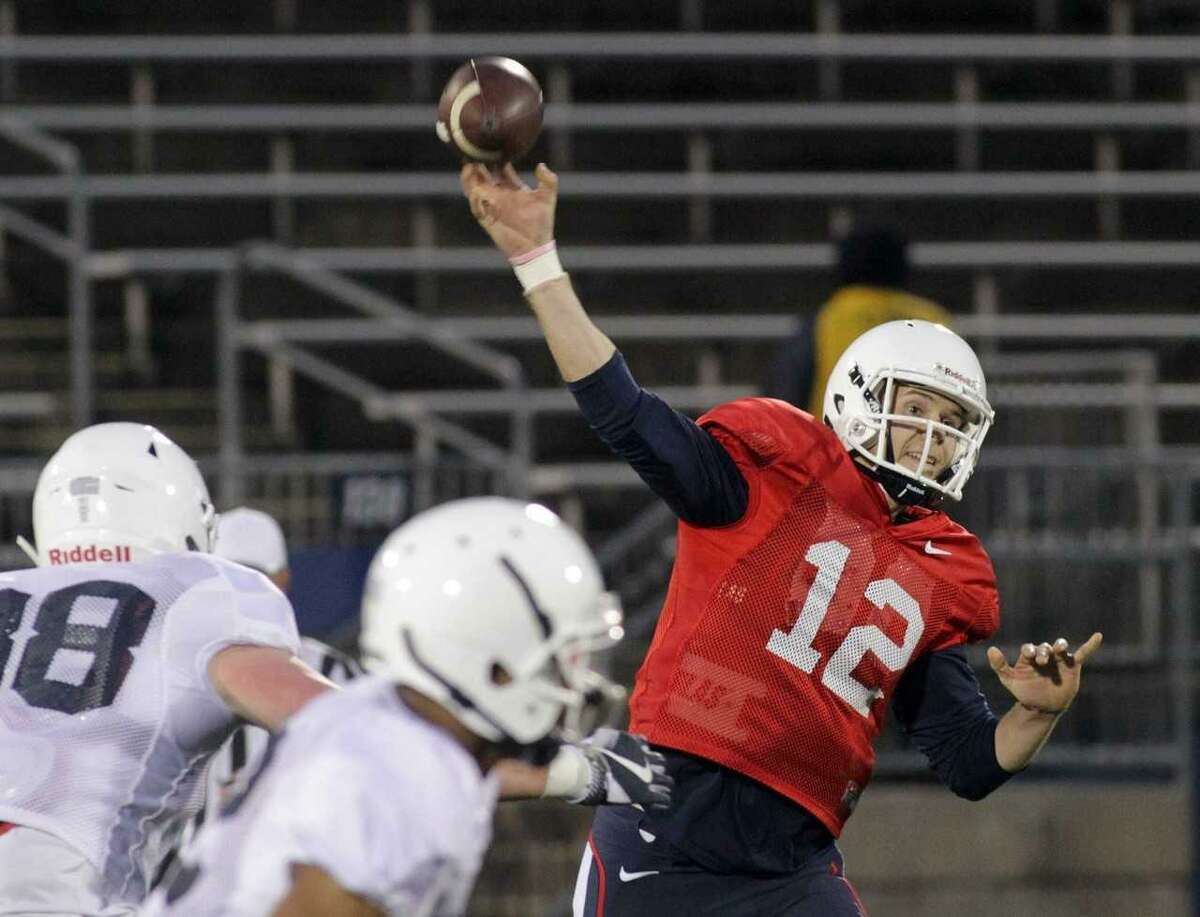 UConn redshirt junior quarterback Brandon Bisack, of Fairfield, is competing for the No. 2 spot.