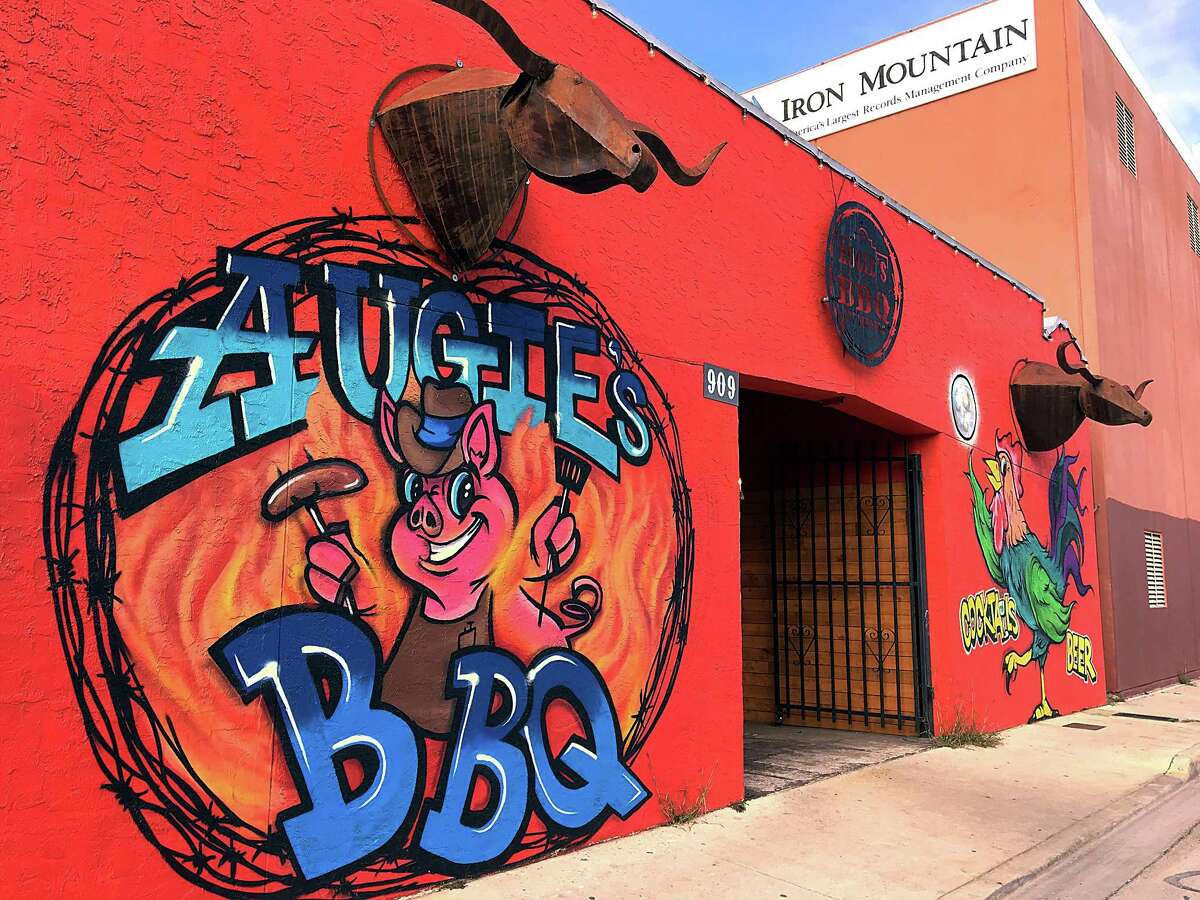The street entrance of Augie's Alamo City BBQ Steakhouse on Broadway.