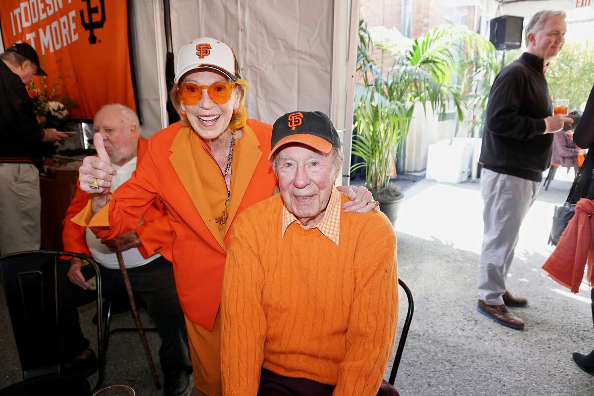 Protocol Chief Charlotte Shultz and her husband, former Sec. of State George Shultz at AT&T park for the Giants home opener. April 3, 2018.