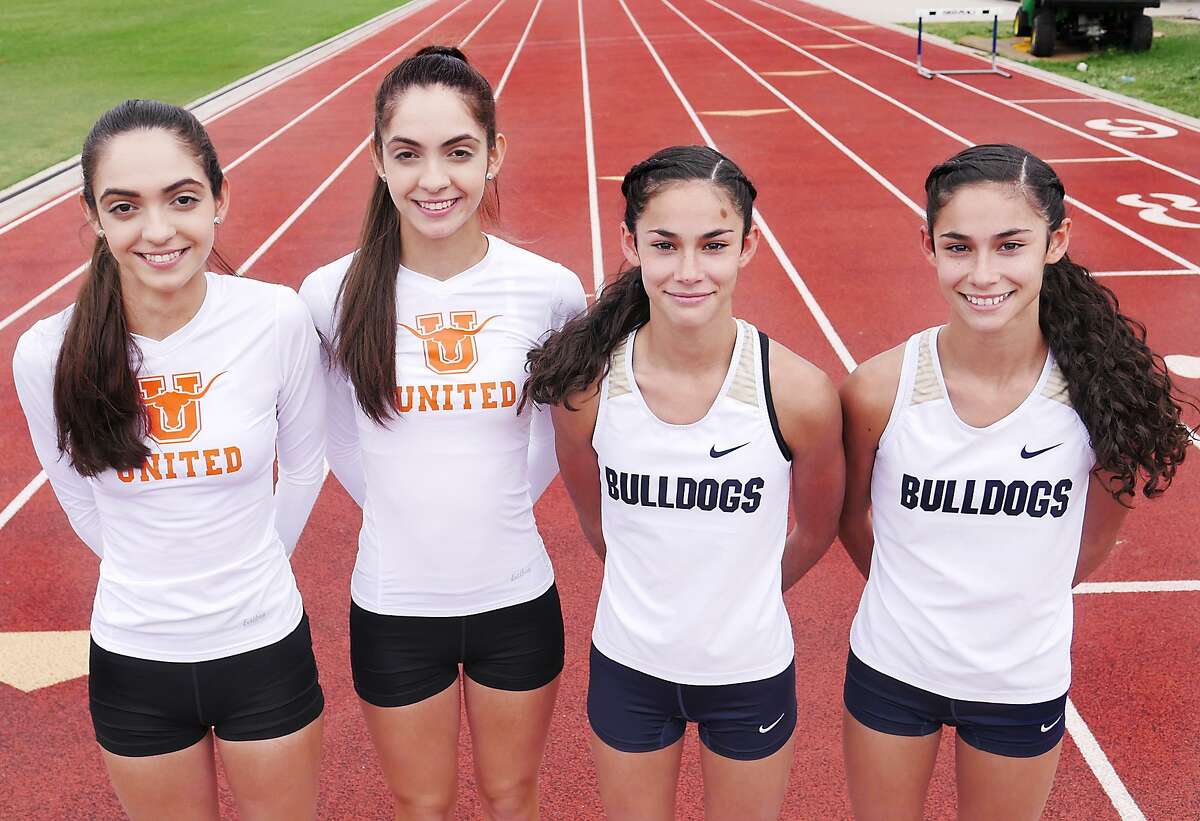 United twins Andrea and Alexandra Sanabria and Alexander twins Alicia and Ellese Treviño will all compete against each other in the 400-meter dash at the District 29-6A meet starting Thursday at Southwest High School.