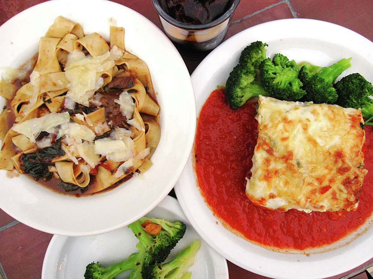 Braised beef cheeks with pappardelle noodles and vegetarian lasagna with marinara