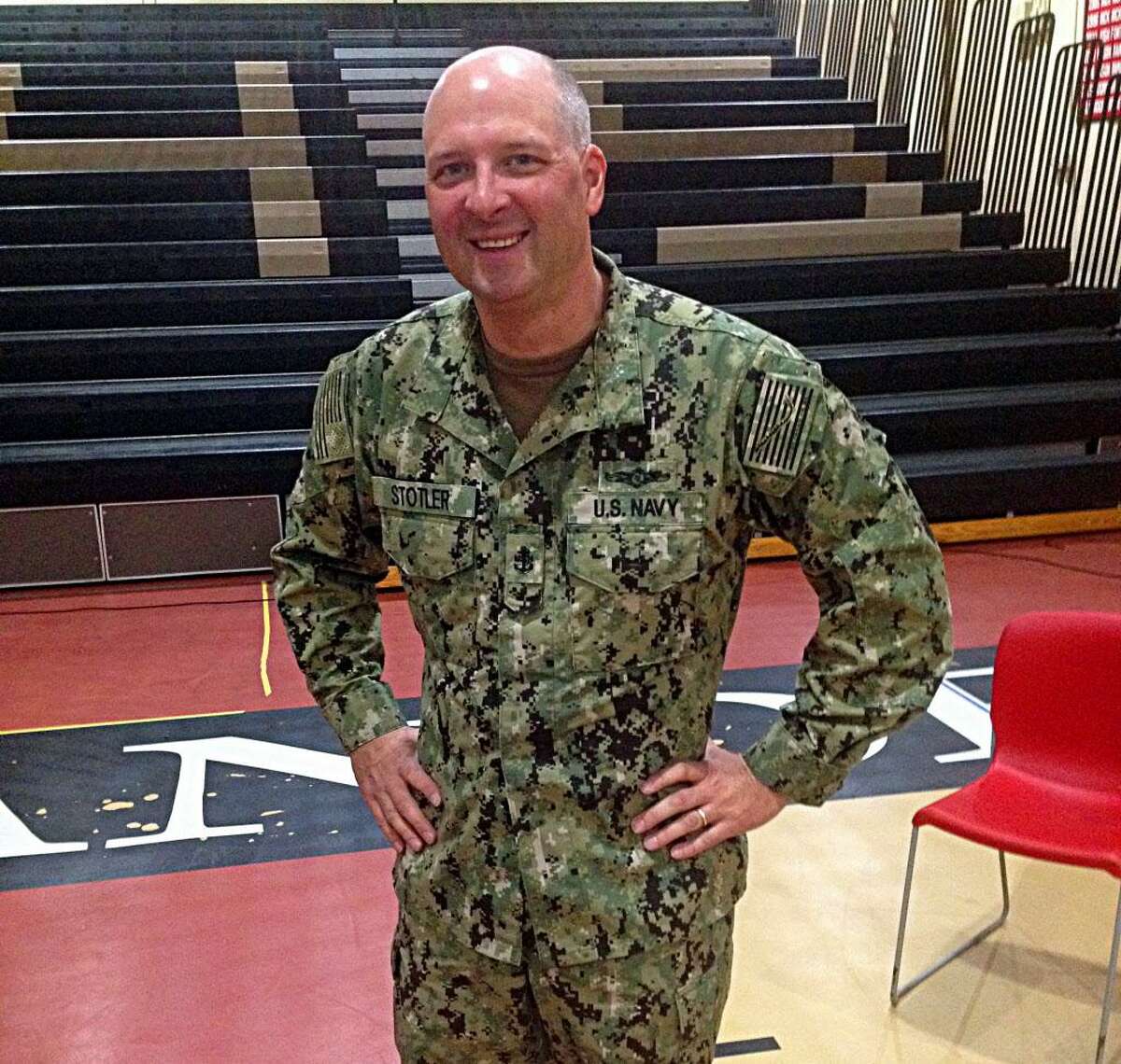 Twenty-year social studies teacher Chief Navy Petty Officer James Stotler, is also the varsity boys’ soccer coach. He was welcomed home at Portland High School this week.