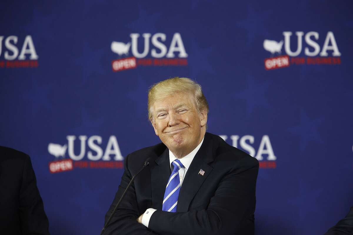 U.S. President Donald Trump smiles during a round table discussion on tax reform at the White Sulphur Springs Civic Center in White Sulphur Springs, West Virginia, U.S., on Thursday, April 5, 2018. Trump revisited remarks he made about Mexican "rapists" crossing the U.S. border when he announced his run for president and assailed the nation's immigration laws in a speech on Thursday that was supposed to focus on his tax law. Photographer: Luke Sharrett/Bloomberg