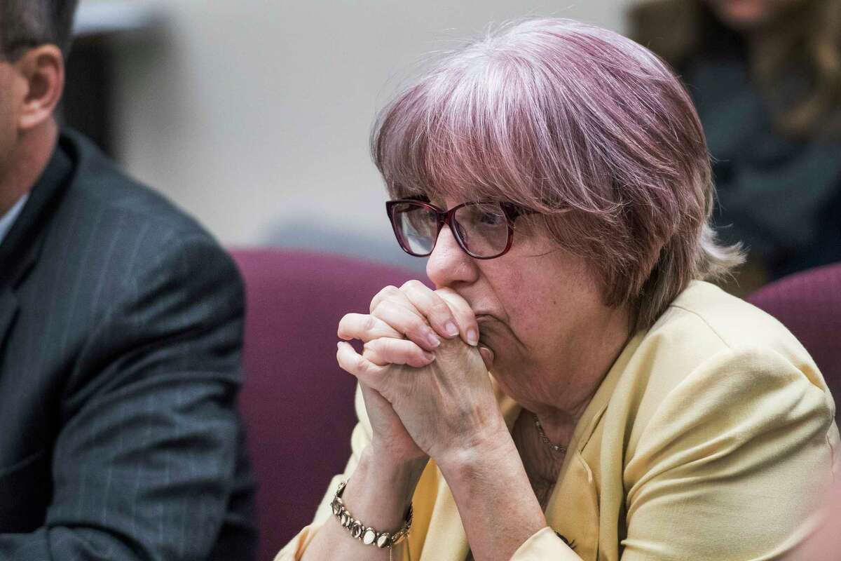 Enforcement Council Risa Sugarman listens intently to the discussions at the New York State Board of Elections Monthly meeting Thursday Apr. 5, 2018 in Albany, N.Y. (Skip Dickstein/Times Union)
