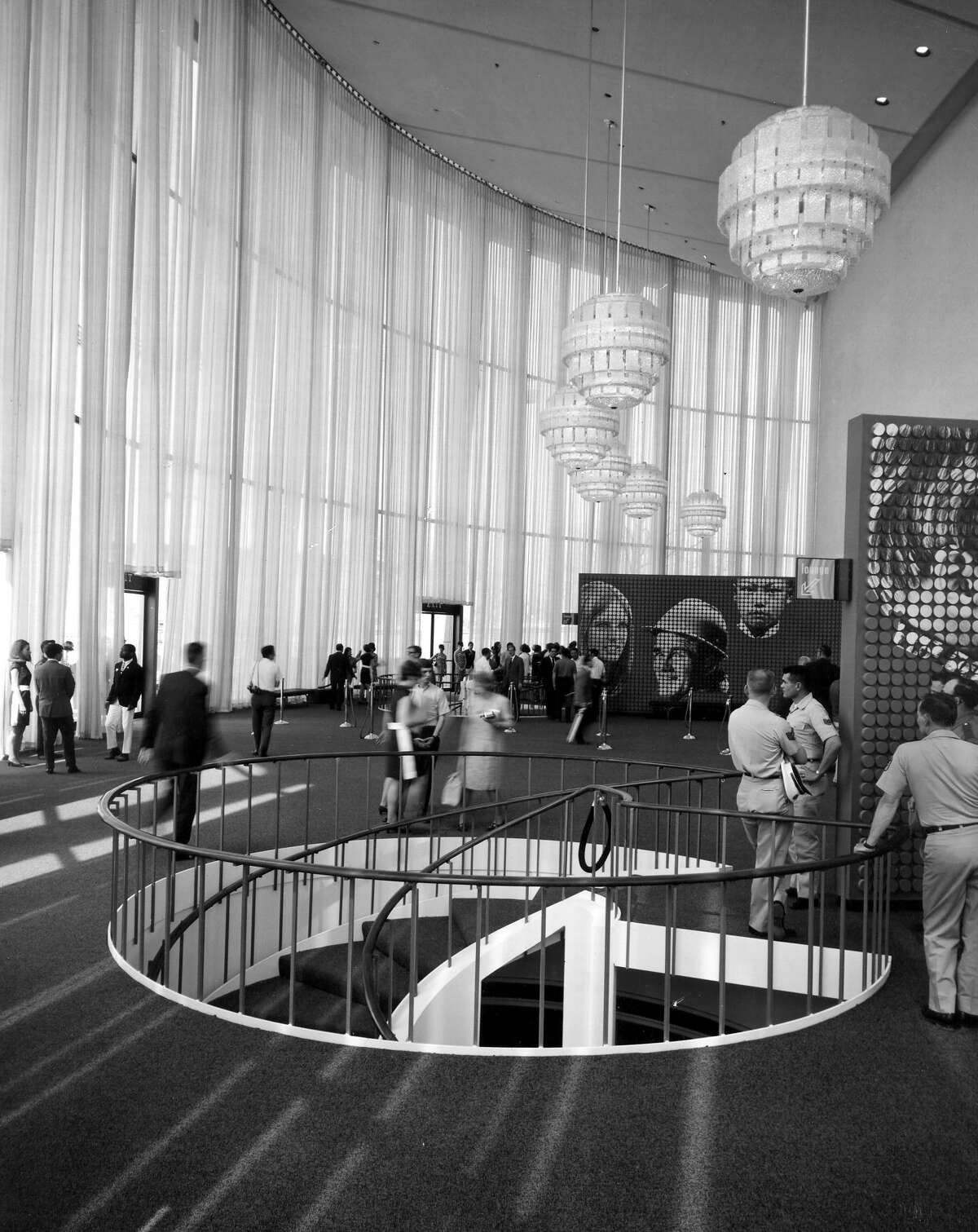 During HemisFair ’68, the space-age Confluence Theater had numerous large displays of art in the lobby. Inside, there were three separate theaters that would merge into one during the showing of the controversial film, “US,” specially commissed for the world’s fair in San Antonio. The building later became the John H. Wood Jr. U.S. Courthouse
