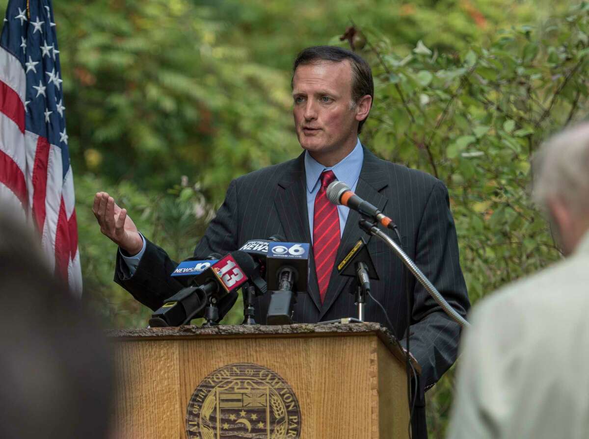 Clifton Park Supervisor Phil Barrett, seen here announcing its purchase a 34 acre tract of land during a press conference Tuesday Sept. 19, 2017 in Clifton Park, N.Y., said the town wanted to find a different location for the Moe Road tower.    (Skip Dickstein/Times Union)